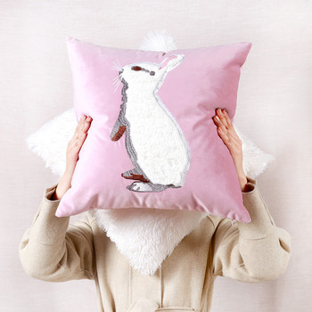 Ροζ βελούδινη θήκη μαξιλαροθήκης 3D μοτίβο χαριτωμένο γούνινο μαξιλάρι μαξιλαριού καναπέ με μπάλα Κορεάτικο κάλυμμα μαξιλαριού γραφείου 45x45 εκ. Διακόσμηση Princess