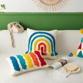 Κάλυμμα μαξιλαριού καναπέ Rainbow Tassel Color 45x45 Κάλυμμα μαξιλαριού Tufting Διακοσμητικό μαξιλάρι για καναπέ Boho Decor Μαξιλαροθήκη για το σπίτι