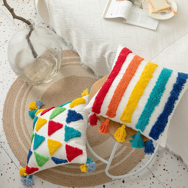 Rainbow Boho színű kanapé párnahuzat 45x45 tufting párnahuzat dekoratív párna kanapéhoz Boho Home Decor párnahuzat