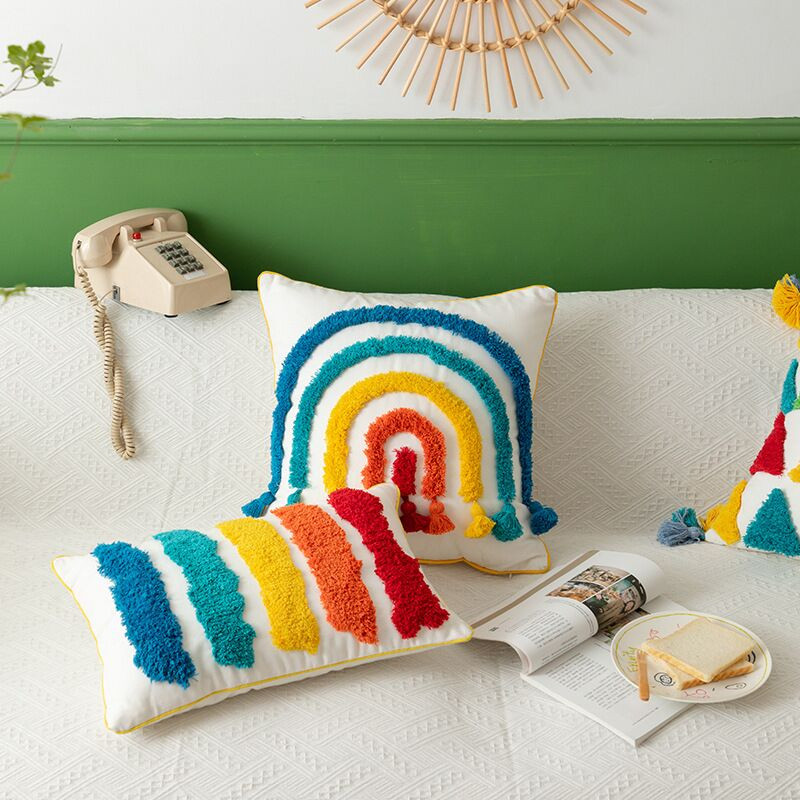 Rainbow Boho színű kanapé párnahuzat 45x45 tufting párnahuzat dekoratív párna kanapéhoz Boho Home Decor párnahuzat