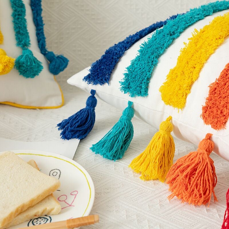 Rainbow Boho színű kanapé párnahuzat 45x45 tufting párnahuzat dekoratív párna kanapéhoz Boho Home Decor párnahuzat