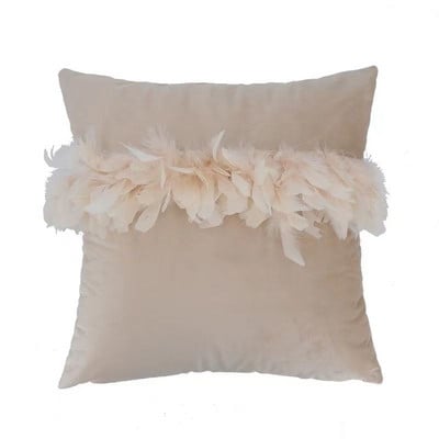 Bézs szürke rózsaszín párnahuzat tollas lakberendezési bársony párnahuzat dekoráció pompon díszpárnahuzat párnahuzat 45x45cm
