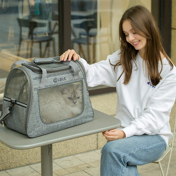 2023 Преносима чанта за котка Сгъваема дамска чанта за котки Светлоотразителна чанта за домашен любимец през рамо Котешка раница Crossbody Транспорт за пътуване на открито
