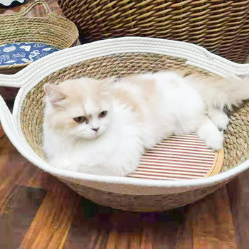 Κρεβάτι Rattan Cat Nest Summer Pussy Mat Scratch Board για κατοικίδια Πατάκι κατοικίδιων ζώων Συν το βαμβακερό μαξιλάρι μπορεί να χρησιμοποιηθεί όλες τις εποχές