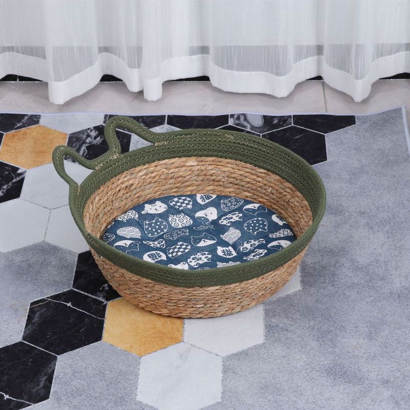 Rattan Cat Nest Bed Nyári Pussy Mat Cat Scratch Board Pet Mat Pet Supplies Plus Pamut betét minden évszakban használható