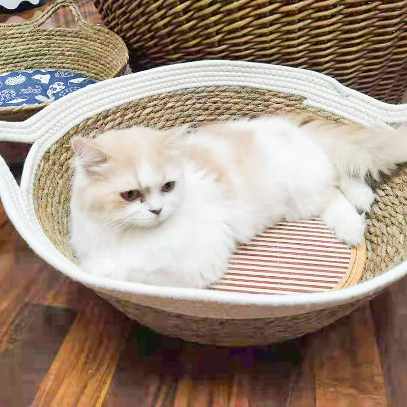 Rattan Cat Nest Bed Nyári Pussy Mat Cat Scratch Board Pet Mat Pet Supplies Plus Pamut betét minden évszakban használható