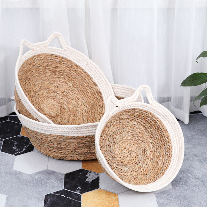 Rattan Cat Nest Bed Nyári Pussy Mat Cat Scratch Board Pet Mat Pet Supplies Plus Pamut betét minden évszakban használható