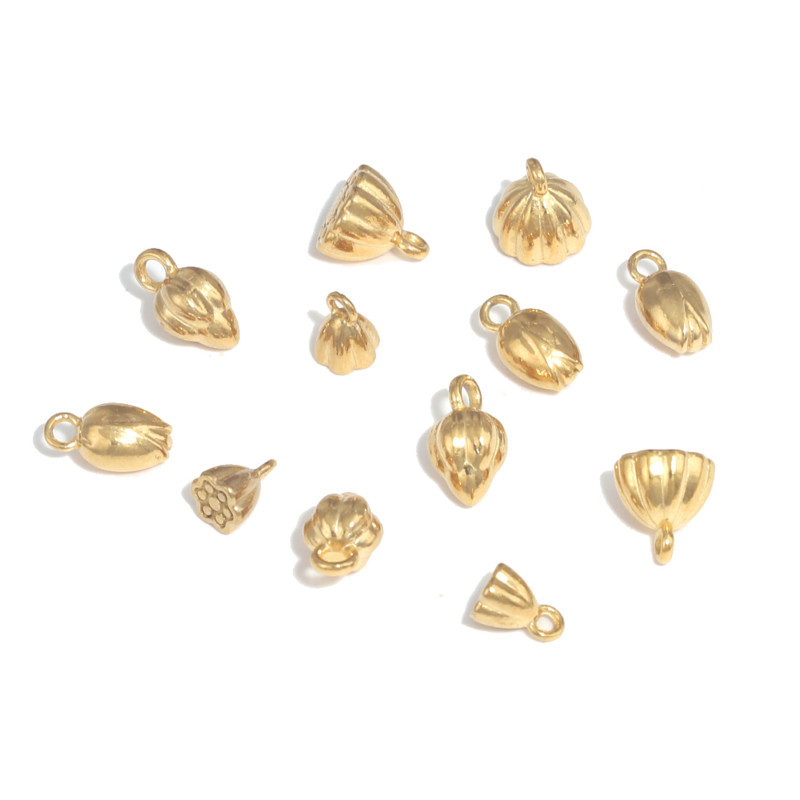 10PCS 3D Lotus висулка от неръждаема стомана Цвете на едро Мечта Направи си сам златен конектор за гривна Бижута Талисмани Аксесоари