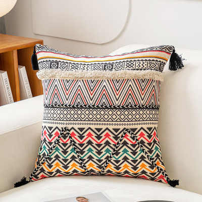 Boho etninė rankinė kuokštinė pagalvės užvalkalas siuvinėjimas pagalvėlės užvalkalas Rudas pagalvės užvalkalas su kutais 45x45cm namų dekoravimas