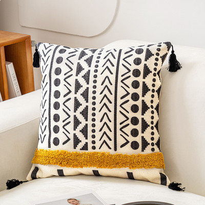 Boho etninė rankinė kuokštinė pagalvės užvalkalas siuvinėjimas pagalvėlės užvalkalas Rudas pagalvės užvalkalas su kutais 45x45cm namų dekoravimas
