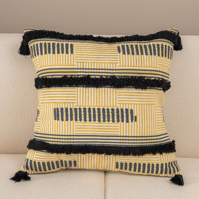 Boho etninė rankinė kuokštinė pagalvės užvalkalas siuvinėjimas pagalvėlės užvalkalas Rudas pagalvės užvalkalas su kutais 45x45cm namų dekoravimas