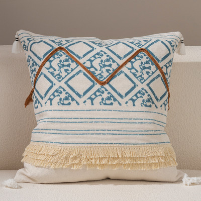 Boho etninė rankinė kuokštinė pagalvės užvalkalas siuvinėjimas pagalvėlės užvalkalas Rudas pagalvės užvalkalas su kutais 45x45cm namų dekoravimas