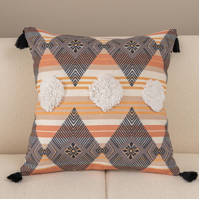Boho etninė rankinė kuokštinė pagalvės užvalkalas siuvinėjimas pagalvėlės užvalkalas Rudas pagalvės užvalkalas su kutais 45x45cm namų dekoravimas