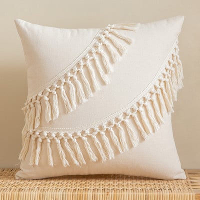 Új Boho bézs vászon párnahuzat bojtos tömör párnahuzattal 45x45cm otthoni dekoráció a kanapé dekorációhoz 2022 kiegészítők