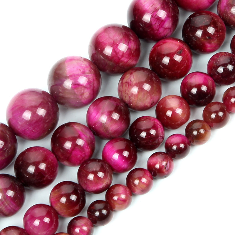 Мъниста от естествен камък Розово червено тигрово око Кръгли свободни мъниста за изработка на бижута Гривна за ръкоделие Направи си сам 4-12 MM