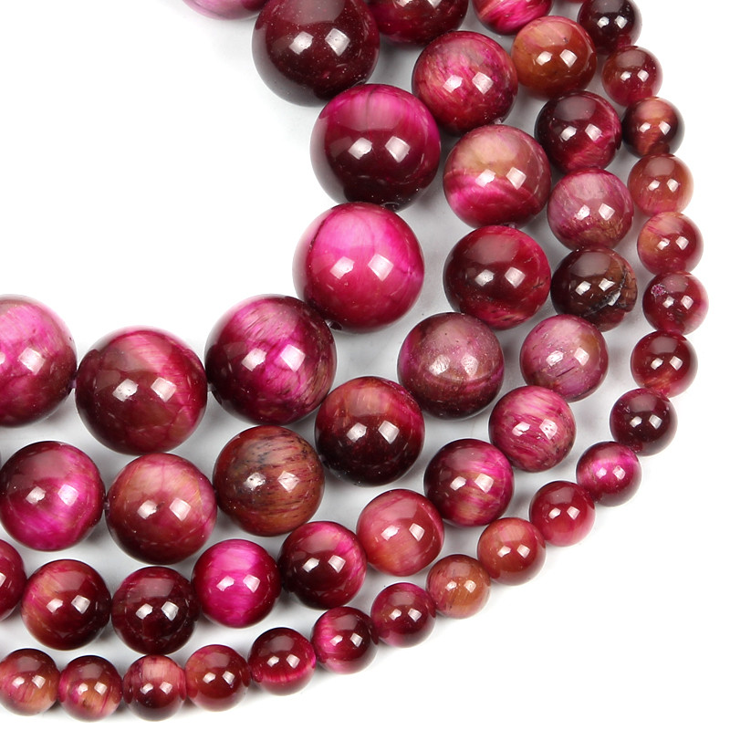 Мъниста от естествен камък Розово червено тигрово око Кръгли свободни мъниста за изработка на бижута Гривна за ръкоделие Направи си сам 4-12 MM