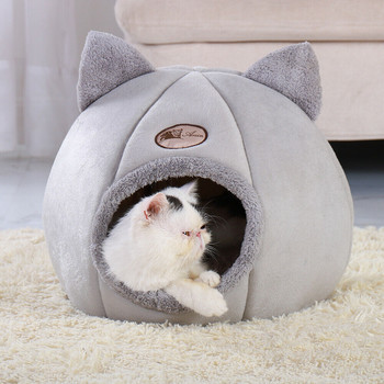 Μεγάλο κρεβάτι γάτας Σπήλαιο Μικρό μάλλινο άνετο κρεβάτι ιγκλού κατοικίδιων ζώων Φωλιά χειμερινού σπιτιού Kennel Grey Deep Sleep Comfort σε χειμερινό κρεβάτι γάτας