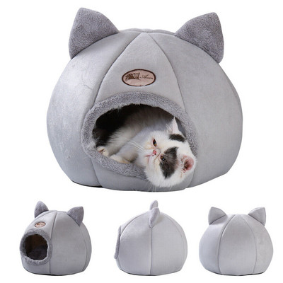 Μεγάλο κρεβάτι γάτας Σπήλαιο Μικρό μάλλινο άνετο κρεβάτι ιγκλού κατοικίδιων ζώων Φωλιά χειμερινού σπιτιού Kennel Grey Deep Sleep Comfort σε χειμερινό κρεβάτι γάτας