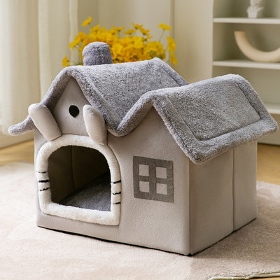 Légáteresztő meleg plüss kisállatágy ház Levehető mosható puha macskapárna kennel kistestű kutyáknak macskáknak kisállat kellékek