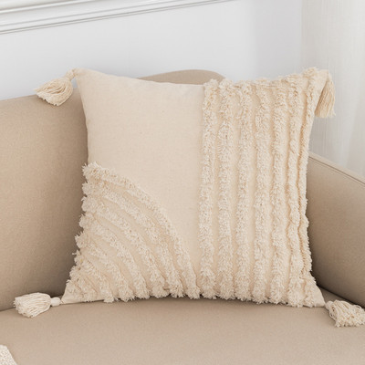 Pušķu spilvena pārvalks 45x45/30x50cm jauns smilškrāsas spilvena pārvalks roku darbs Boho stila kvadrātveida spilvendrāna Dīvāns Gulta Mājas Dekoratīvs
