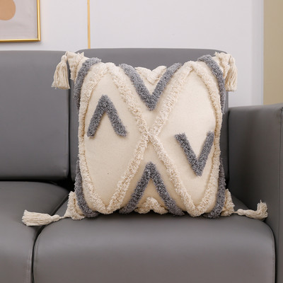 Pušķu spilvena pārvalks 45x45/30x50cm jauns smilškrāsas spilvena pārvalks roku darbs Boho stila kvadrātveida spilvendrāna Dīvāns Gulta Mājas Dekoratīvs