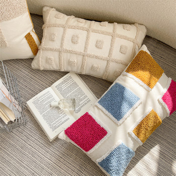 Νέο κάλυμμα μαξιλαριού με φουντωτό σκανδιναβικό γεωμετρικό βρόχο Βαμβακερό καμβά τετράγωνο κεντημένο μαξιλάρι διακοσμητικό μαξιλάρι για καναπέ