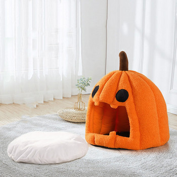 Winter Cat House Halloween Pumpkin House for Cats Dogs Ζεστή φωλιά κατοικίδιων με μαξιλάρι γατάκι Cave Bed Puppy Kennel Cat Accessories