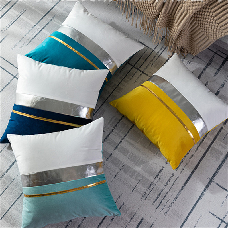 Luxus kanapé bársony patchwork aranyszál tömör párnatok 30x50cm deréktáji párna 45x45cm nappali hálószoba dekoratív párnák