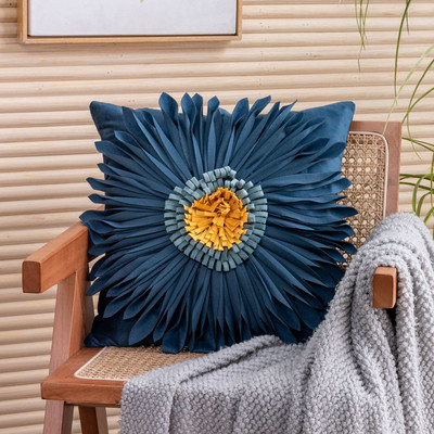 Divat Modern stílusú rózsaszín fehér díszpárnák 45*45cm bársony varrás 3D krizantém párna derékpárna kék párnahuzat