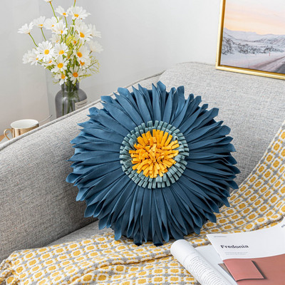 Divat Modern stílusú rózsaszín fehér díszpárnák 45*45cm bársony varrás 3D krizantém párna derékpárna kék párnahuzat