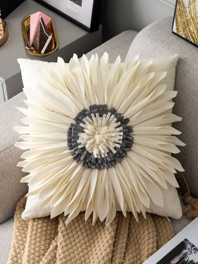 Divat Modern stílusú rózsaszín fehér díszpárnák 45*45cm bársony varrás 3D krizantém párna derékpárna kék párnahuzat