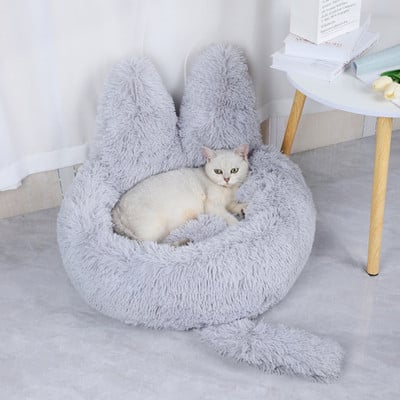 Hosszú plüss aranyos macska formájú kutyaház kivehető és mosható kerek kisállatház Őszi és téli meleg macskaház kutyaágy kisállat szőnyeg