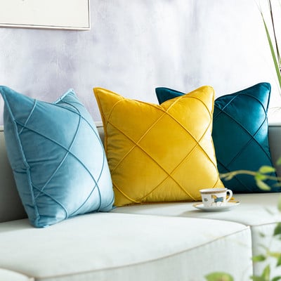 Velvet Nordic Sofa Pillows Luxury Satin Μαξιλάρι για Σαλόνι Διακοσμητικό Αυτοκινήτου 45x45 30x50 Κίτρινο Μπλε