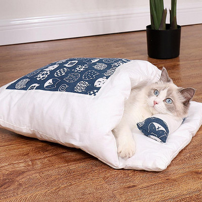 Macskaágy meleg Aranyos macska hálózsák Four Seasons univerzális mélyalvás barlang kisállatházi ágy macskaalom párna párnával