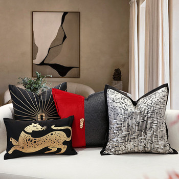 Луксозна калъфка за възглавница Nordic Fashion Advanced Liberal Flower Embroidery Golden Leopard Hotel Villa Fine Crafts Sofa Cushion