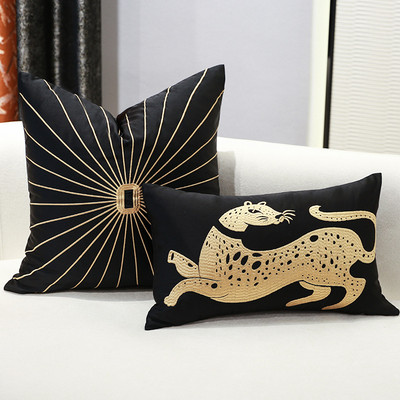 Луксозна калъфка за възглавница Nordic Fashion Advanced Liberal Flower Embroidery Golden Leopard Hotel Villa Fine Crafts Sofa Cushion