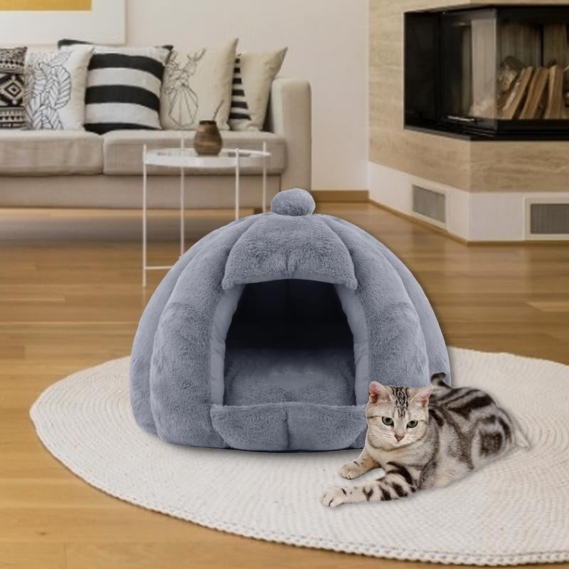 Plüss macskaágy bolyhos macska igloo kivehető mosható párnázott matraccal beltéri deformációmentes puha plüss kisállat kennel kicsiknek