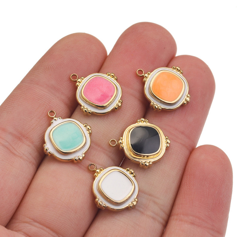 5 бр. Емайл от неръждаема стомана Прости висулки в европейски стил за жени Колие Златни бели талисмани Направи си сам обеци Находки за бижута