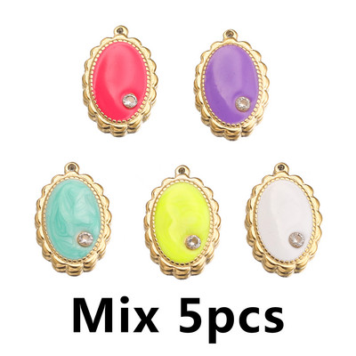 5 бр. Емайлирани цветя от неръждаема стомана Овални медали Талисмани за Направи си сам Обеци Колие Изработка на бижута Консумативи за висулки на едро