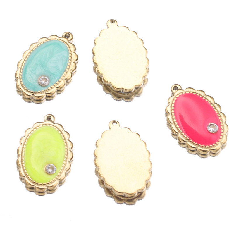 5 бр. Емайлирани цветя от неръждаема стомана Овални медали Талисмани за Направи си сам Обеци Колие Изработка на бижута Консумативи за висулки на едро