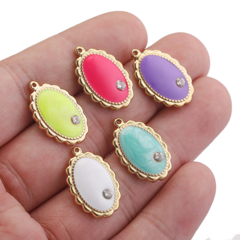 5 бр. Емайлирани цветя от неръждаема стомана Овални медали Талисмани за Направи си сам Обеци Колие Изработка на бижута Консумативи за висулки на едро