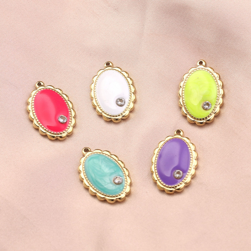 5 бр. Емайлирани цветя от неръждаема стомана Овални медали Талисмани за Направи си сам Обеци Колие Изработка на бижута Консумативи за висулки на едро