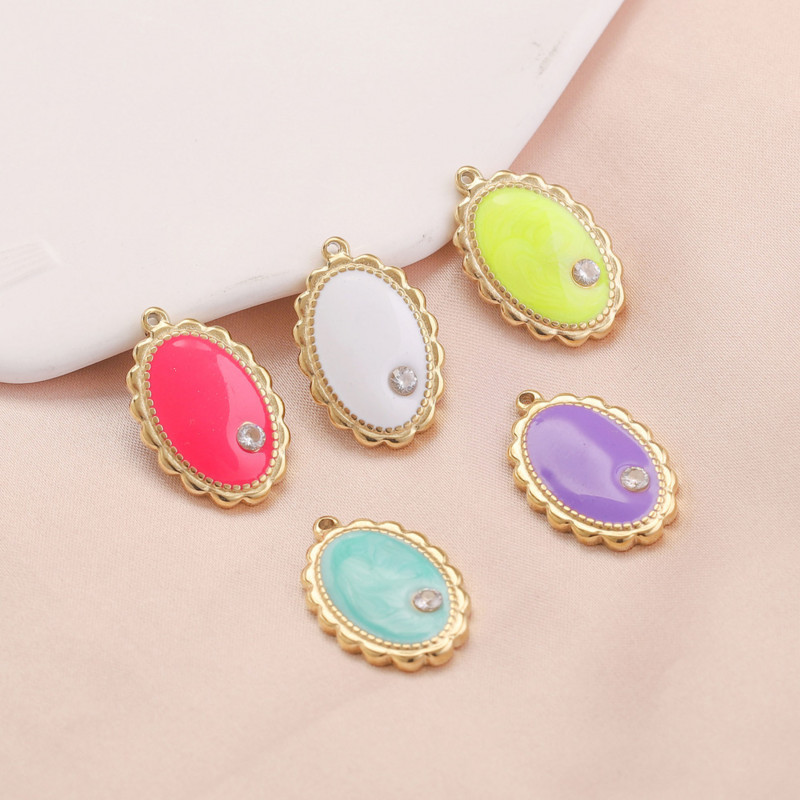 5 бр. Емайлирани цветя от неръждаема стомана Овални медали Талисмани за Направи си сам Обеци Колие Изработка на бижута Консумативи за висулки на едро