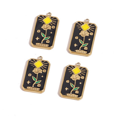 4 gab. Nerūsējošā tērauda gleznas emaljas saules ziedu kuloni sievietēm kaklarota balta melna piekariņi DIY auskari rotaslietas atradumi