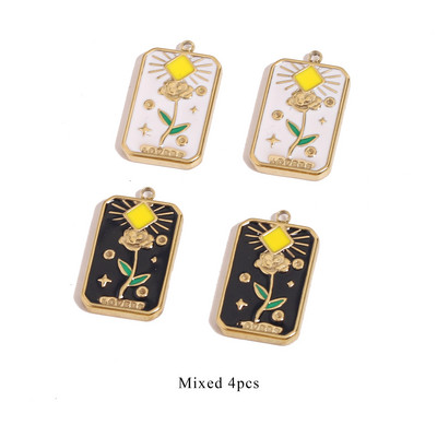 4 gab. Nerūsējošā tērauda gleznas emaljas saules ziedu kuloni sievietēm kaklarota balta melna piekariņi DIY auskari rotaslietas atradumi