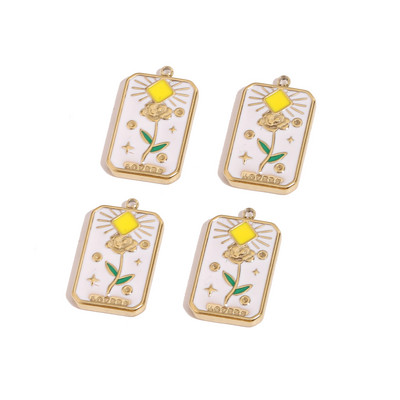 4 gab. Nerūsējošā tērauda gleznas emaljas saules ziedu kuloni sievietēm kaklarota balta melna piekariņi DIY auskari rotaslietas atradumi