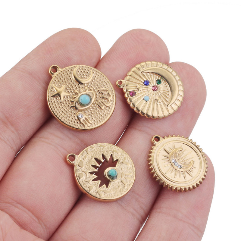 5db rozsdamentes acél bevonatú Gold Star Moon Starry Sky türkiz varázslatos medálok barkácscsatlakozókhoz lógó bokalánc nyaklánc készítés