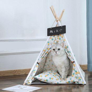 Φορητό κρεβάτι γάτας Χαριτωμένο σπιτάκι για γάτας Χαλαρό μαξιλάρι για Teepee Διαθέσιμο για Gatto Supplies Puppy Dog House Luxury Pet Tent House