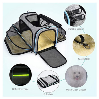 Carrier For Cat Pet Одобрена от авиокомпанията Разширяема сгъваема дишаща Carrier Dog Carrier 5 отворени врати Светлоотразителни ленти Cat Travel Bag