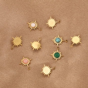 5 τμχ Ανοξείδωτο ατσάλι φυσική πέτρα Bohemian Sun Drop μενταγιόν για DIY Γυναικεία Κολιέ Κοσμήματα Κατασκευή Γούρι προμήθειες χονδρική